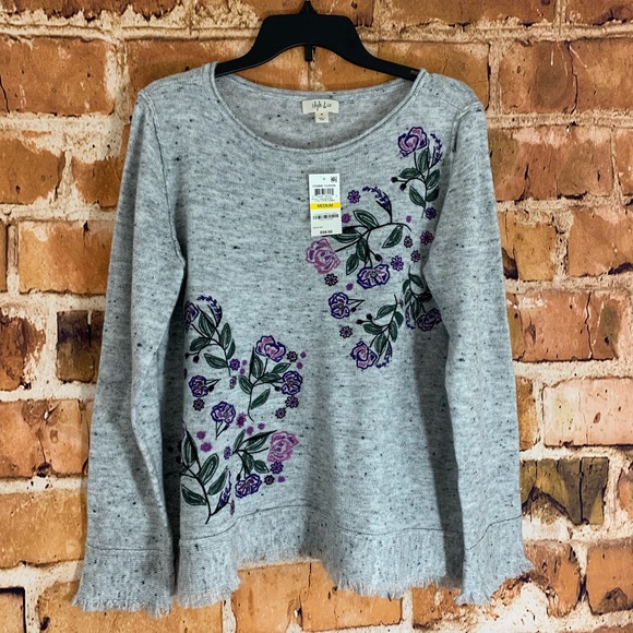 SOLD!!Style&Co Embroidered Fringed Textured Sweate - Picture 3 of 8